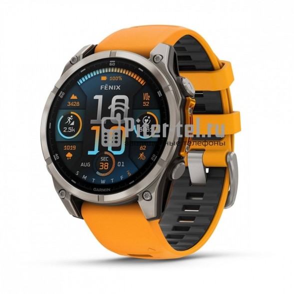 Умные часы Garmin Fenix 8 51mm Amoled Sapphire Lens DLC Титановый с оранжевый ремешком